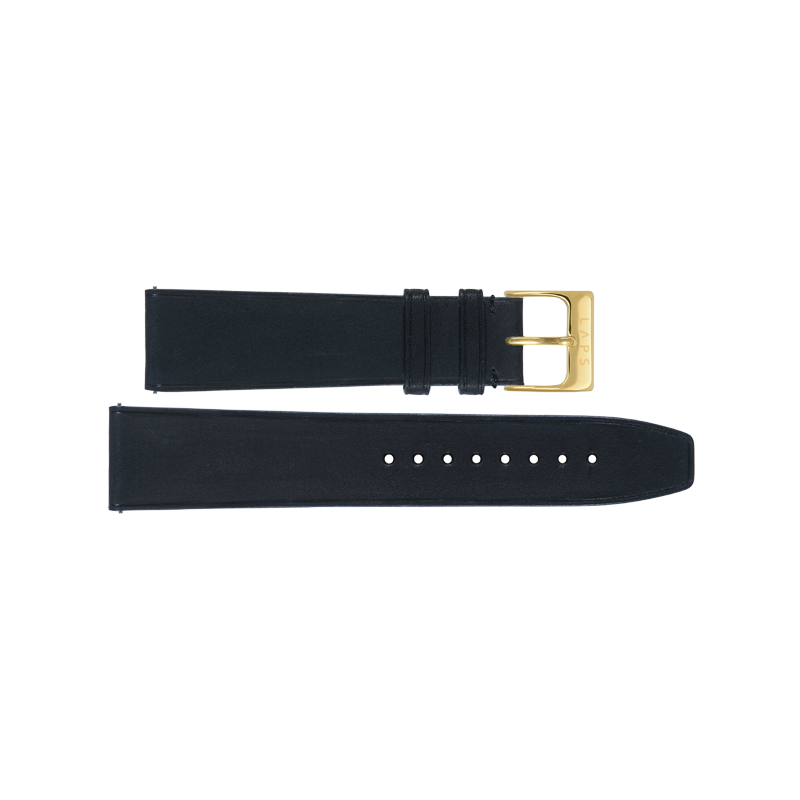 Unisex Strap LAPS Leather Leaf Matte Black Buckle Gold Signature Modernist Large Signature Size
