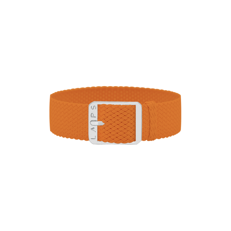Bracelet Unisexe LAPS Perlon Orange - Boucle Argent - Taille Prima Signature, Grande Signature