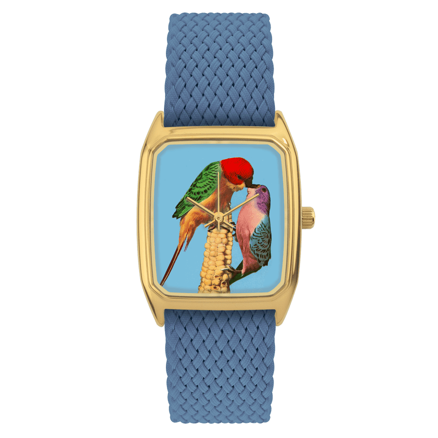 Rectangular Women's Watch, LAPS, Signature Pop-Corn Model with Perlon Parisian Blue Strap