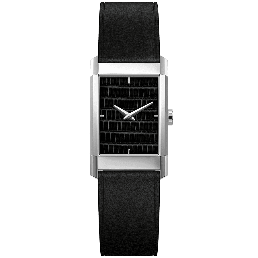 Rectangular Men's Watch, LAPS, Modernist. LZD Black Model - Silver with Leather Matte Black Strap