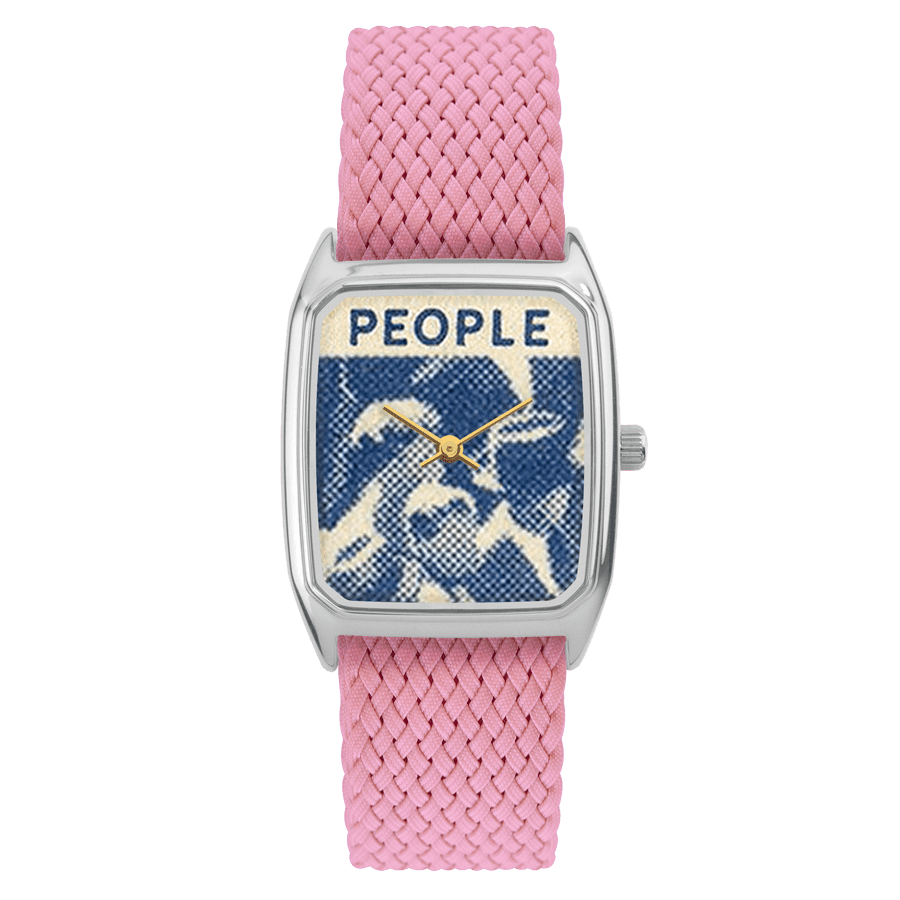 Rectangular Men’s Watch, LAPS, Signature People Model with Perlon Pink Strap