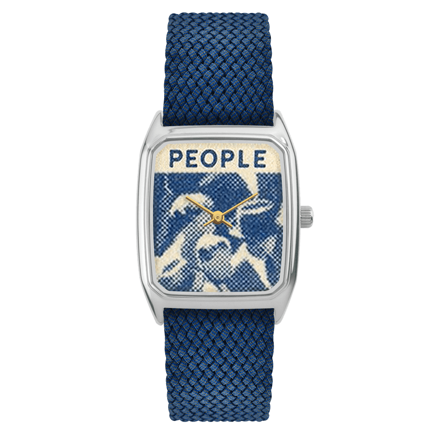 Montre Rectangle pour Homme, LAPS, modèle Signature People avec Bracelet Perlon Bleu Cobalt