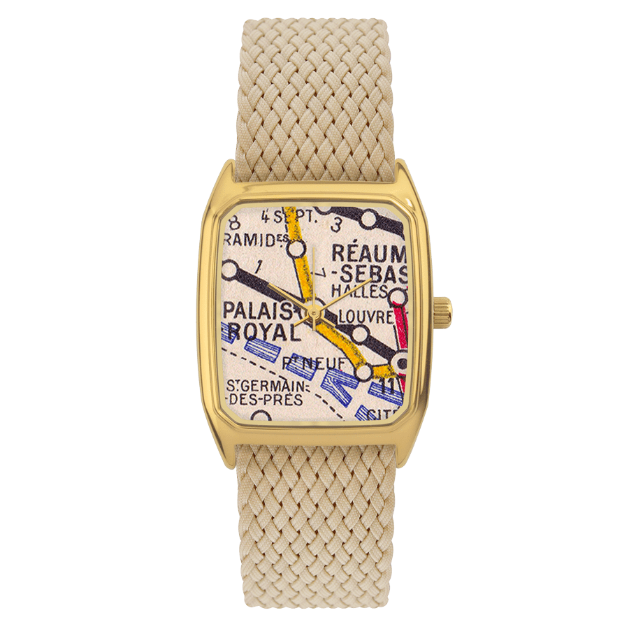 Rectangular Women's Watch, LAPS, Signature Palais Royal Model with Perlon Beige Strap