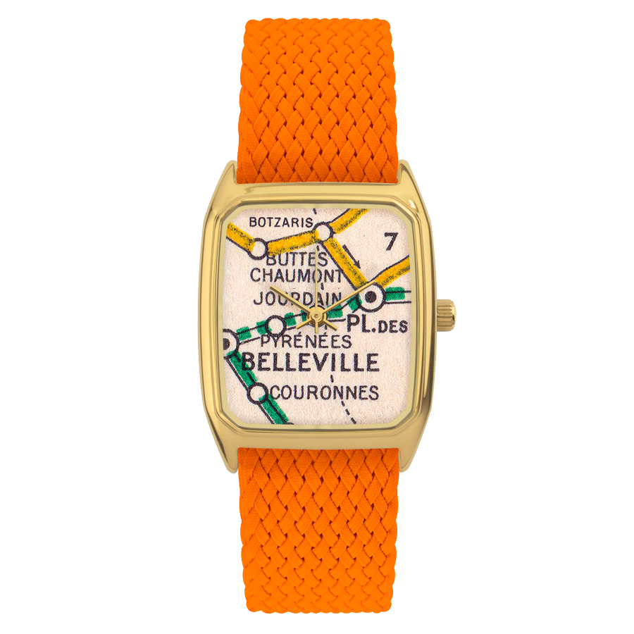 Rectangular Men’s Watch, LAPS, Signature Belleville Model with Perlon Orange Strap
