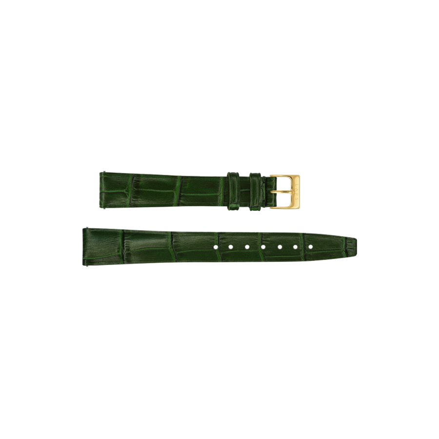 Bracelet de montre 14mm LAPS - Cuir Croco Vert - Boucle Or - Taille Prima Femme