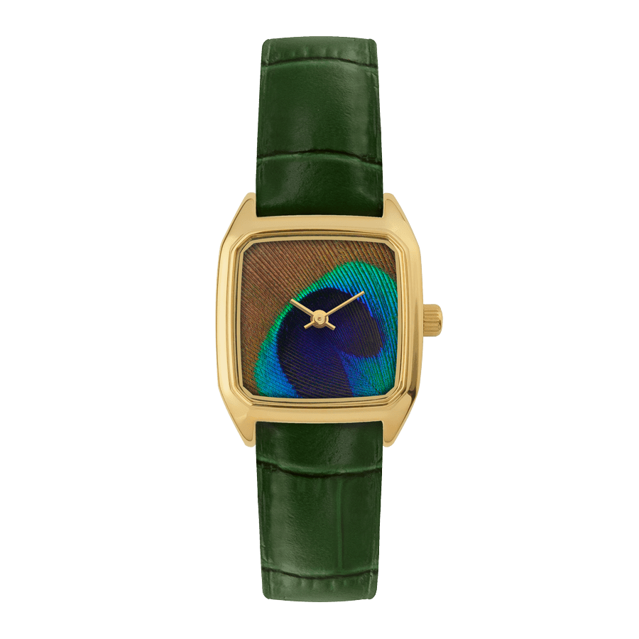 LAPS Prima Peacock Gold Woman's Watch Leather Strap Croco Green
