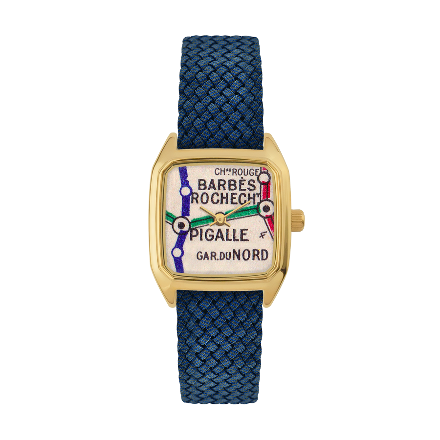 Square Women's Watch, LAPS, Prima Barbès Model with Perlon Cobalt Blue Strap