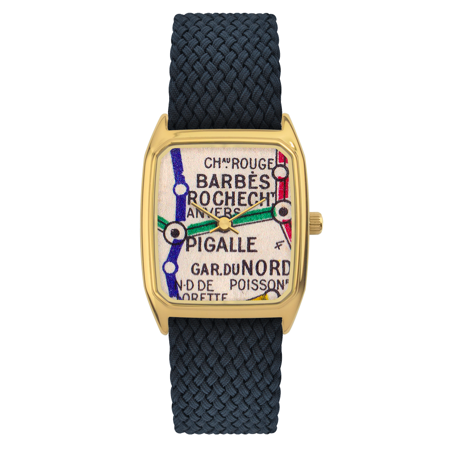 Rectangular Women's Watch, LAPS, Signature Barbès Model with Perlon Midnight Blue Strap