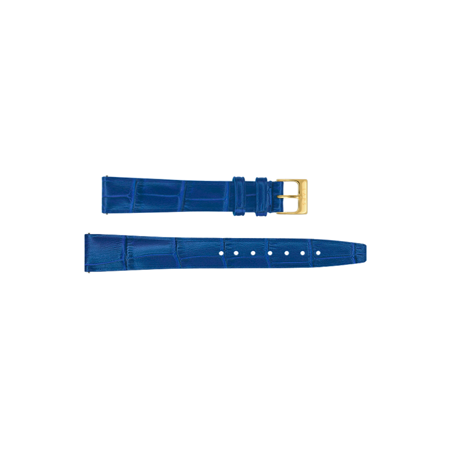 14mm LAPS Watch Strap - Croco Blue Leather - Gold Buckle - Prima Size Women