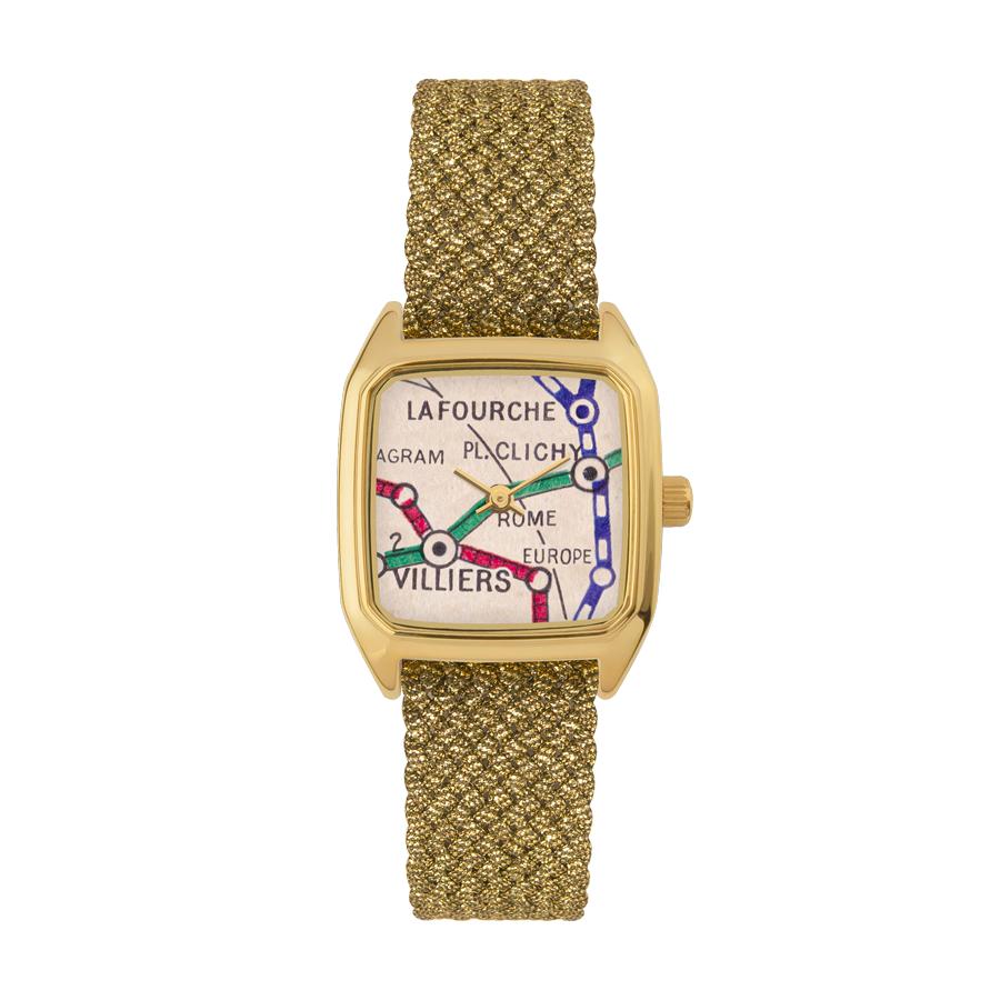 Square Women's Watch, LAPS, Prima Batignolles Model with Perlon Gold Strap