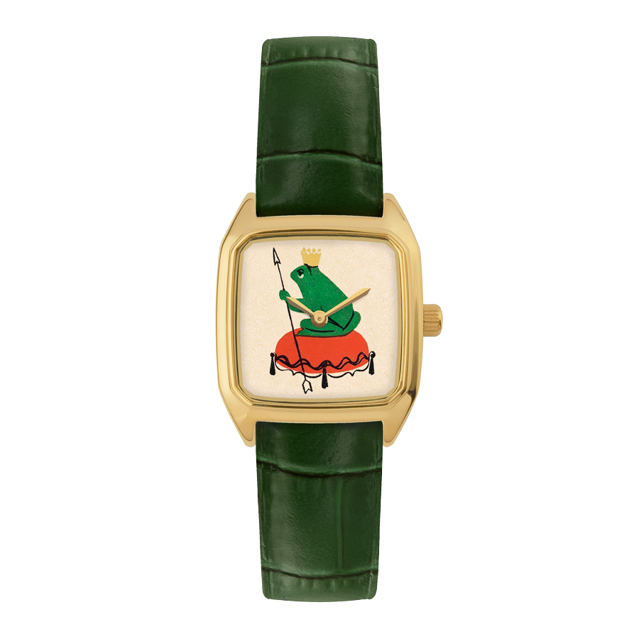 Square Women's Watch, LAPS, Prima Froggy Model with Leather Croco Green Strap