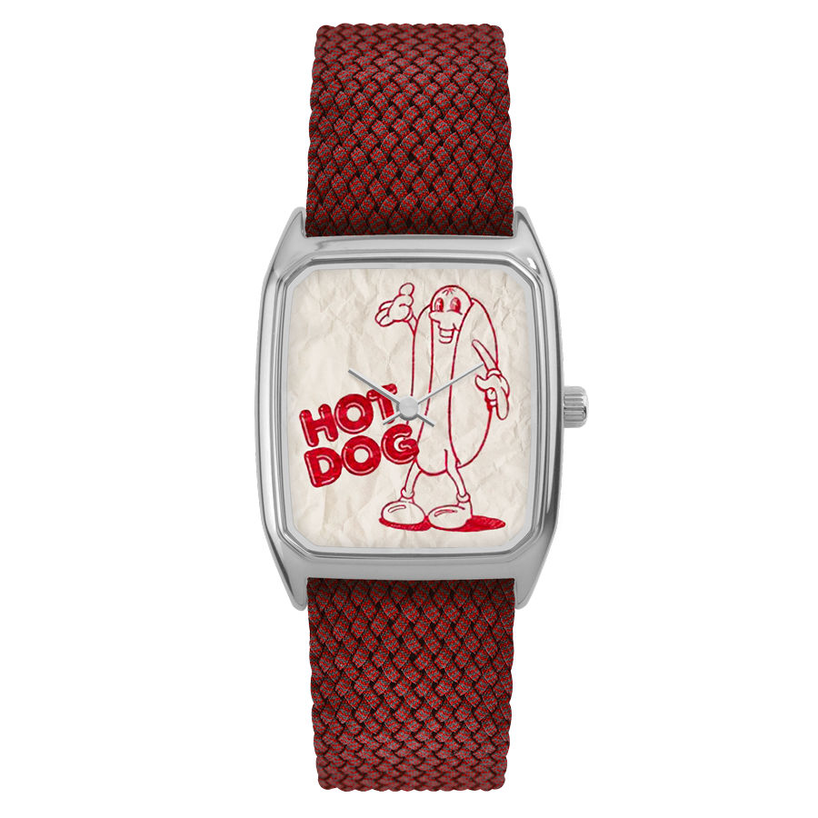 Rectangular Women's Watch, LAPS, Signature Hot Dog Model with Perlon Red Strap