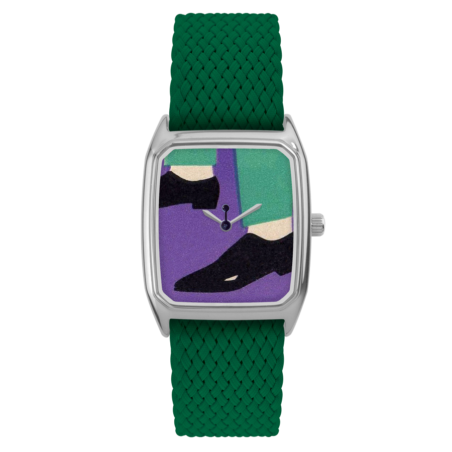 Rectangular Women's Watch, LAPS, Signature Swing Model with Perlon Green Strap
