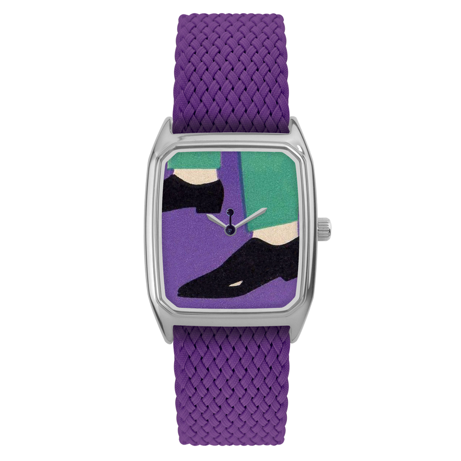 Rectangular Women's Watch, LAPS, Signature Swing Model with Perlon Purple Strap