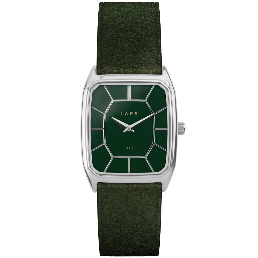 Rectangular Men’s Watch, LAPS, Signature Atrium Green Model with Leather Green Leaf Strap - Neovintage Collection