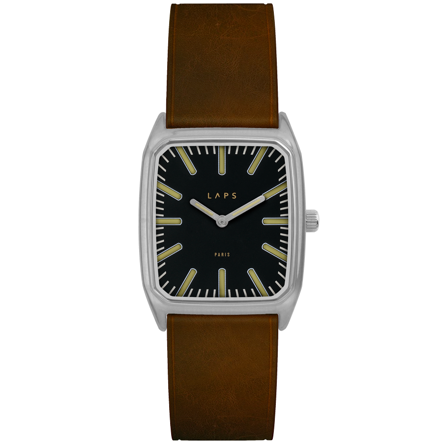 Rectangular Men’s Watch, LAPS, Signature Mirage Model with Leather Cinnamon Strap - Neovintage Collection
