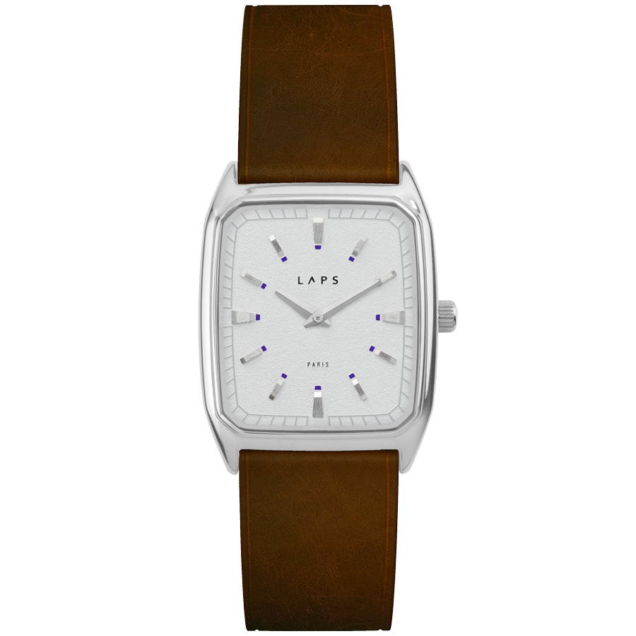 LAPS Signature Meridian Snow/Ultramarine Men's Watch Leather Strap Cinnamon - Neovintage Collection