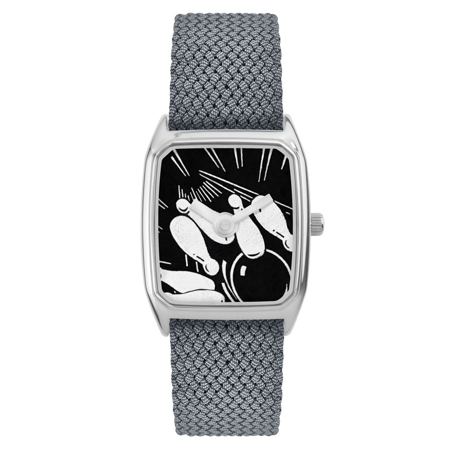 Rectangular Women's Watch, LAPS, Signature Strike Model with Perlon Grey Strap