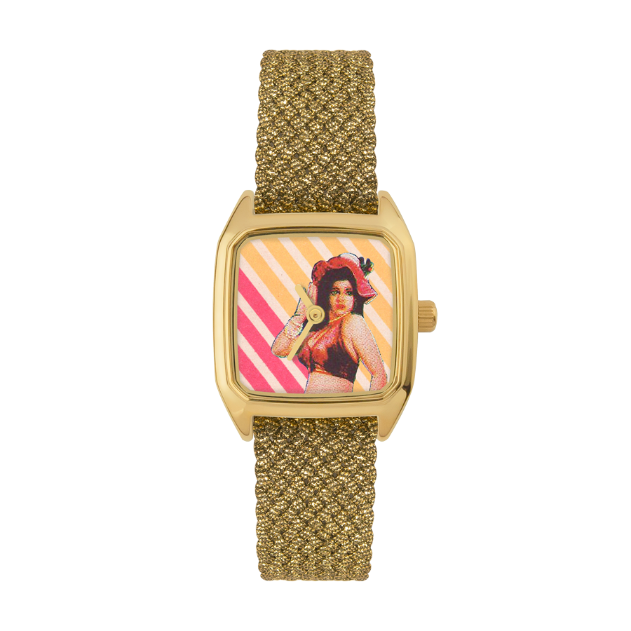 Square Women's Watch, LAPS, Prima Beauty Model with Perlon Gold Strap