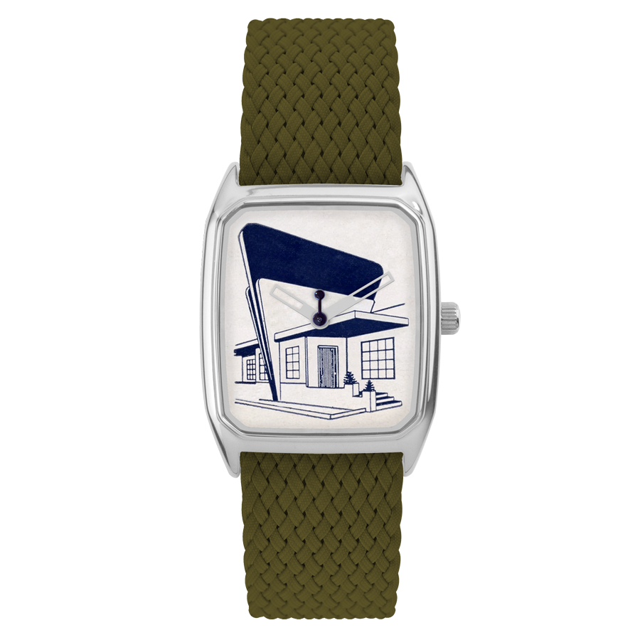 Rectangular Men’s Watch, LAPS, Signature Streamline Model with Perlon Olive Strap