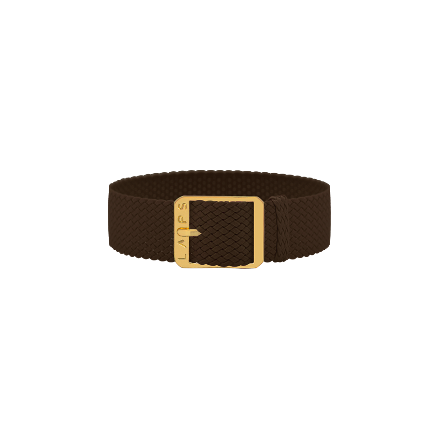 Unisex Strap LAPS - Perlon Chocolate - Gold Buckle - Prima Size