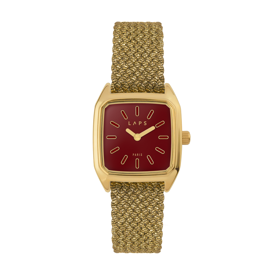 LAPS Prima Bobby Red Woman's Watch Perlon Strap Gold
