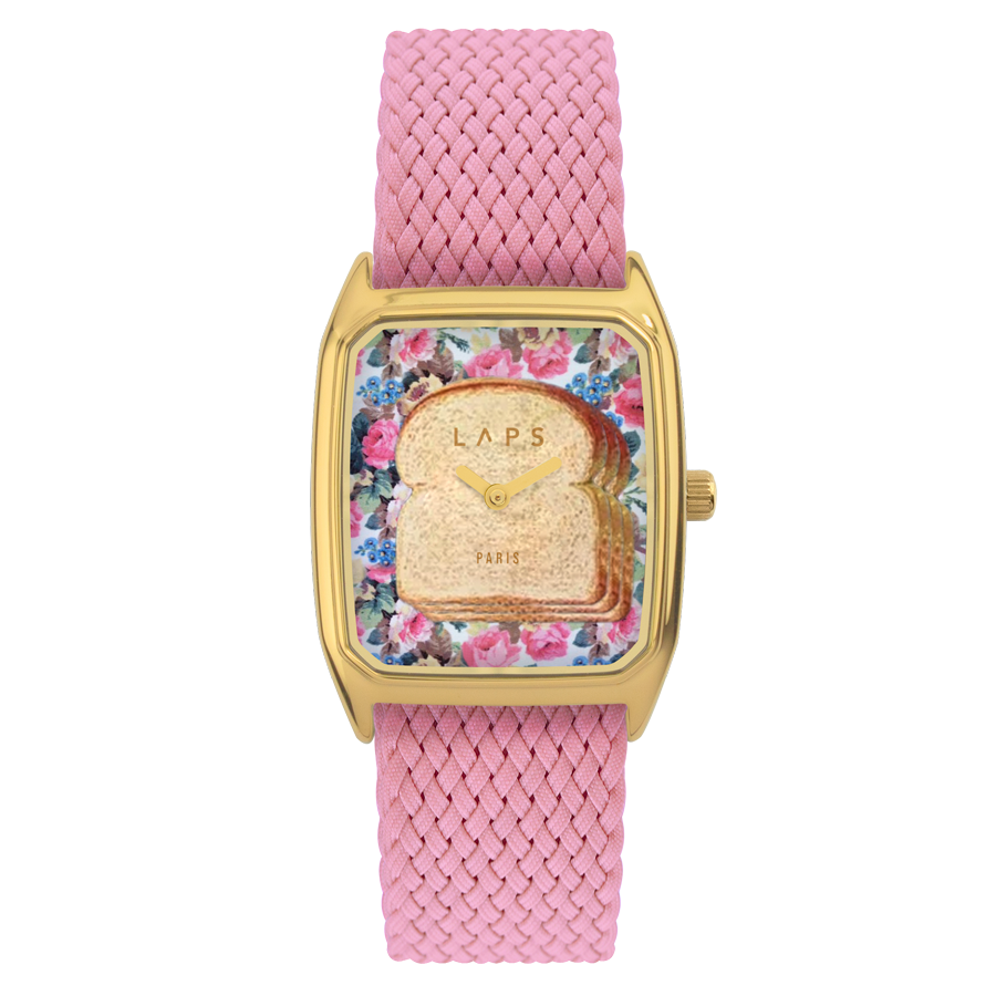 Rectangular Women's Watch, LAPS, Signature Toasted Model with Perlon Pink Strap