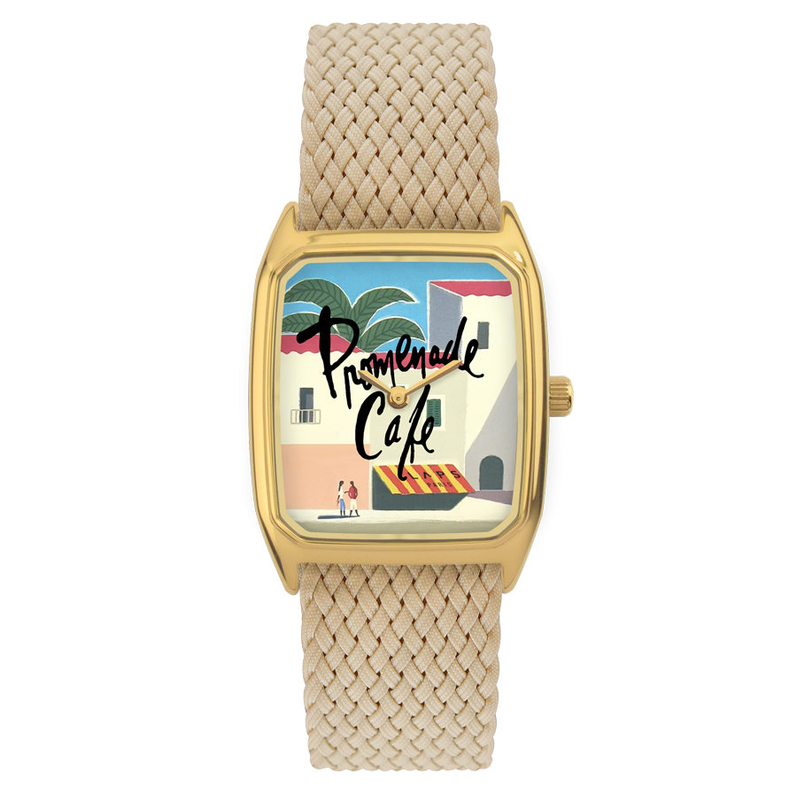 Rectangular Women's Watch, LAPS, Signature Riviera Model with Perlon Beige Strap