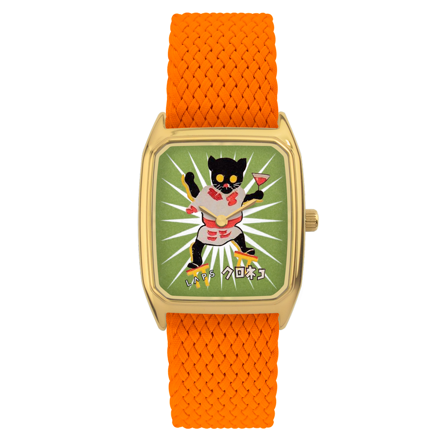 Rectangular Women's Watch, LAPS, Signature Kanpai Model with Perlon Orange Strap