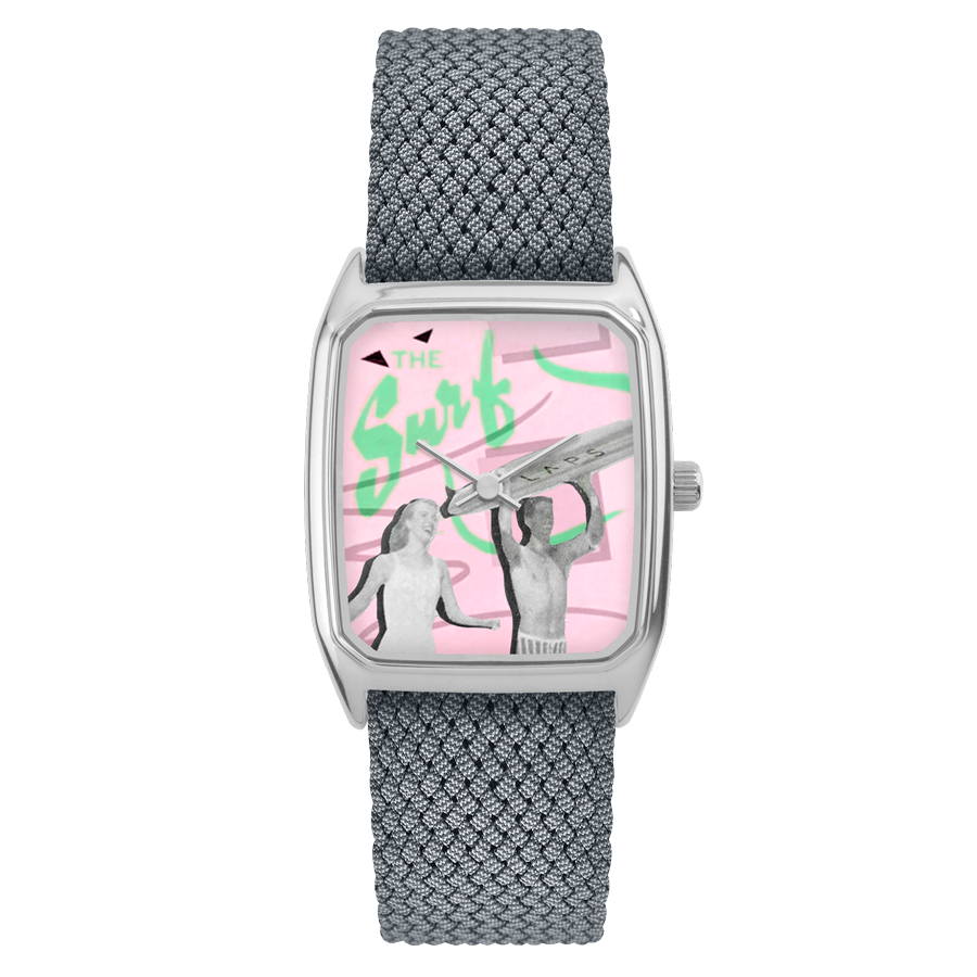 Rectangular Women's Watch, LAPS, Signature Malibu Model with Perlon Grey Strap