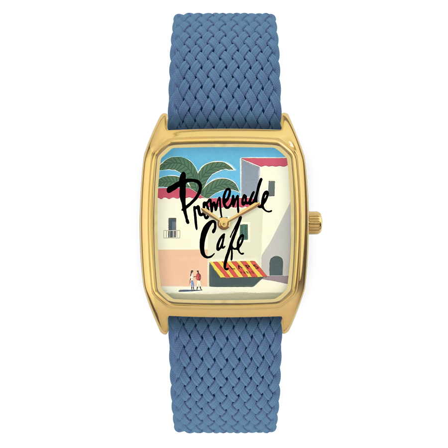Rectangular Men's Watch, LAPS, Signature Riviera Model with Perlon Parisian Blue Strap