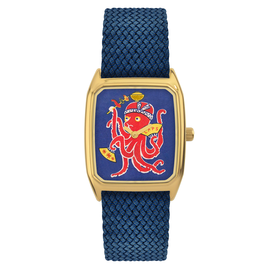 Rectangular Women's Watch, LAPS, Signature Polpo Model with Perlon Cobalt Blue Strap