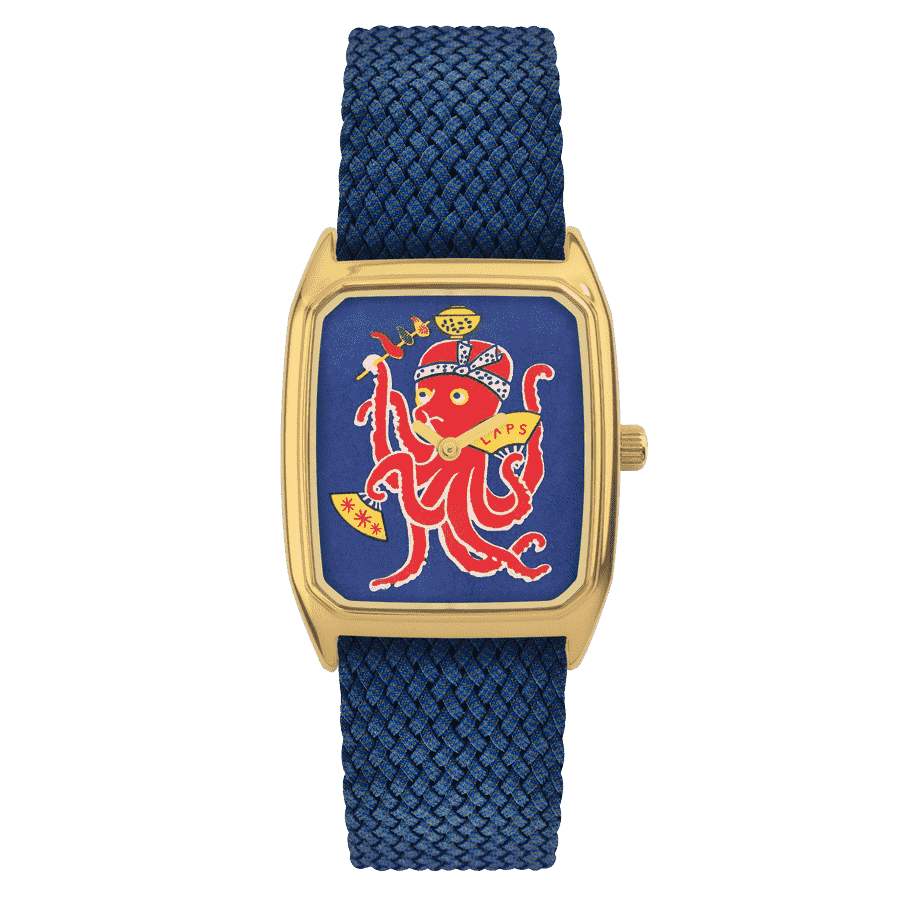 Montre Rectangle pour Homme, LAPS, modèle Signature Polpo avec Bracelet Perlon Bleu Cobalt