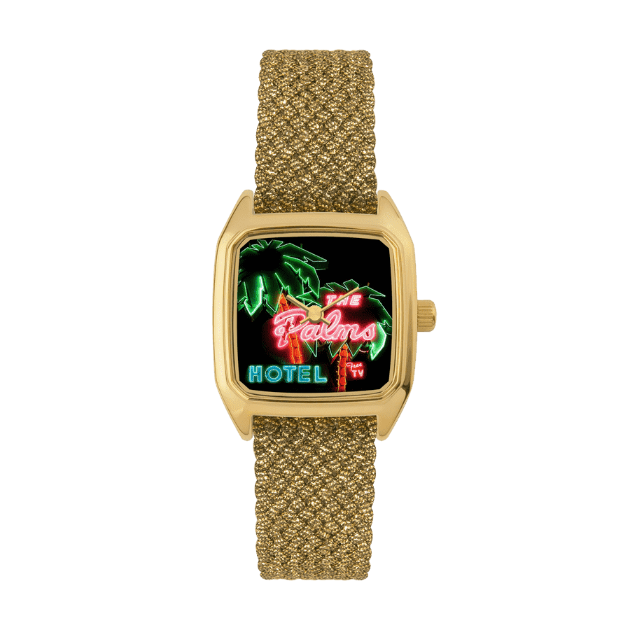Montre carrée pour Femme, LAPS, modèle Prima Palms avec Bracelet Perlon Gold