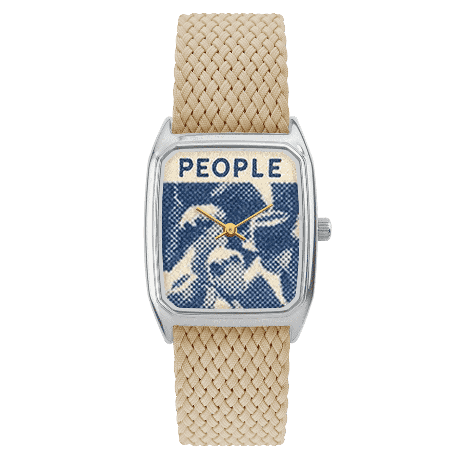 Montre Rectangle pour Femme, LAPS, modèle Signature People avec Bracelet Perlon Beige