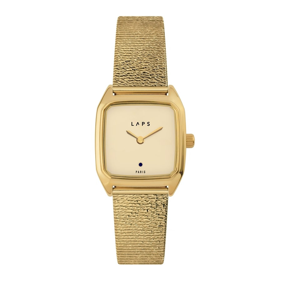 Square Women's Watch, LAPS, Prima Oria Ivory Model with Stainless Steel Pepite Gold Strap