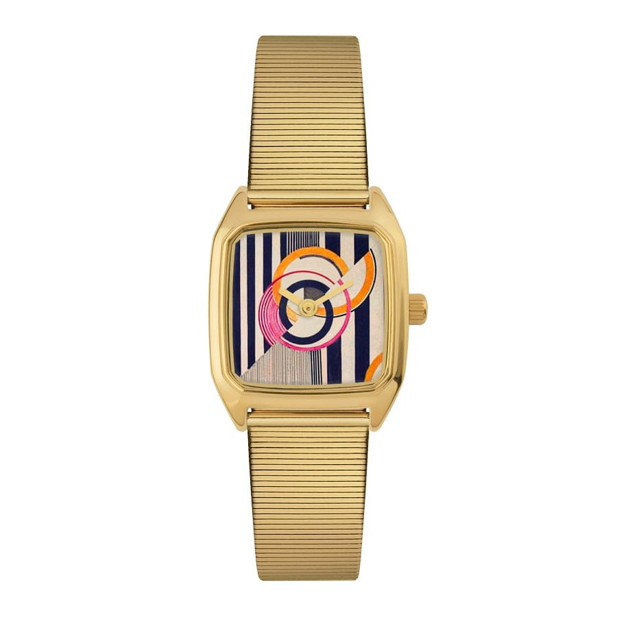 Square Women's Watch, LAPS, Prima Popova Model with Metal Baguette Strap Gold