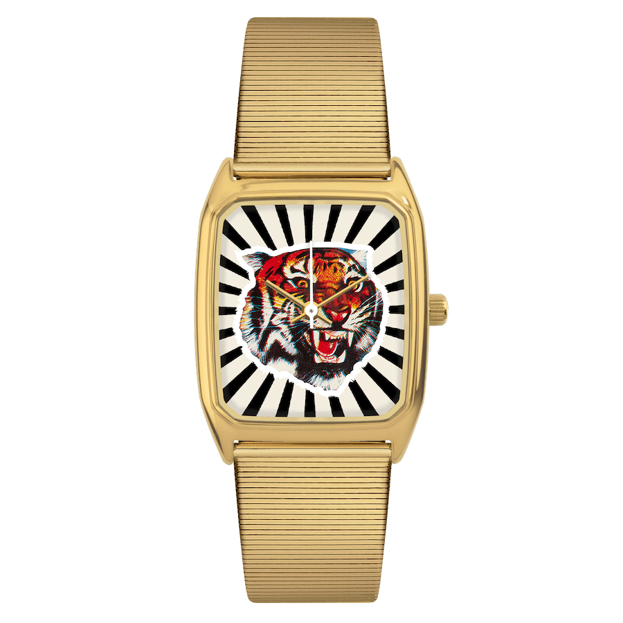 Montre Rectangle pour Femme, LAPS, modèle Signature Bengale Noir avec Bracelet Metal Baguette