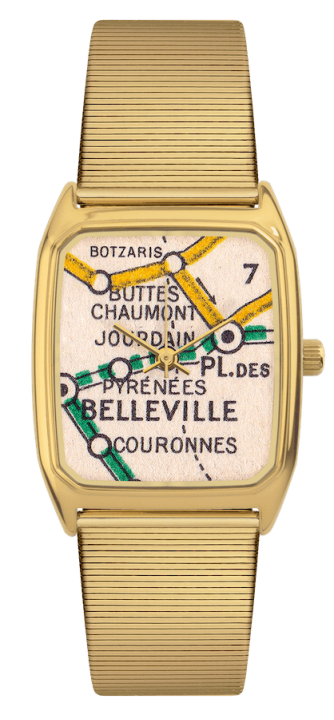 Rectangular Women's Watch, LAPS, Signature Belleville Model with Metal baguette gold Strap